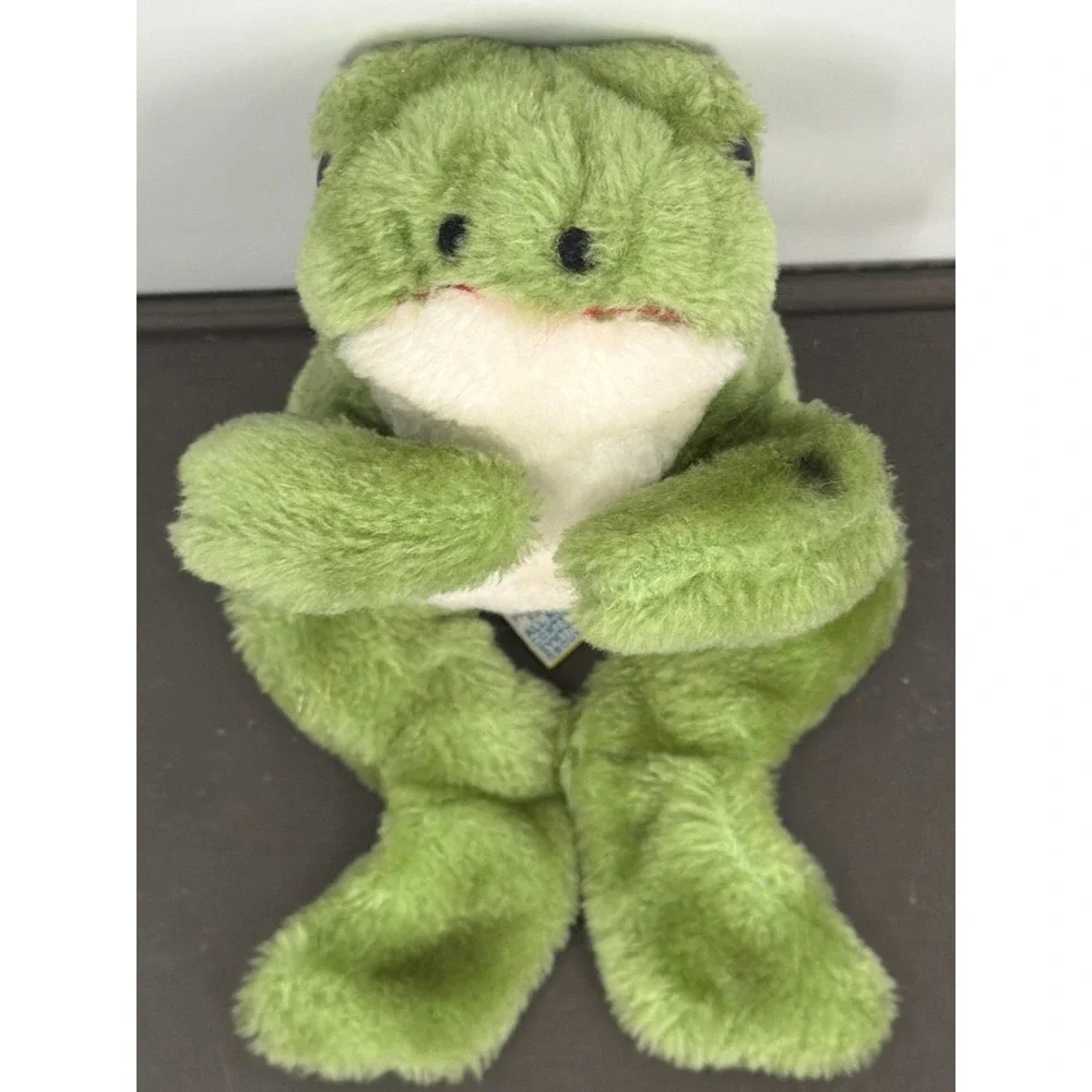 Vintage 1976 Dakin Green Spotted Frog Plush Bean Bag Stuffed Animal Toy 10 inch